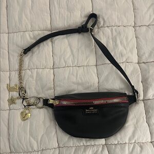 Juicy Couture Black Mini Belt Bag with Red Zipper and Gold Charms